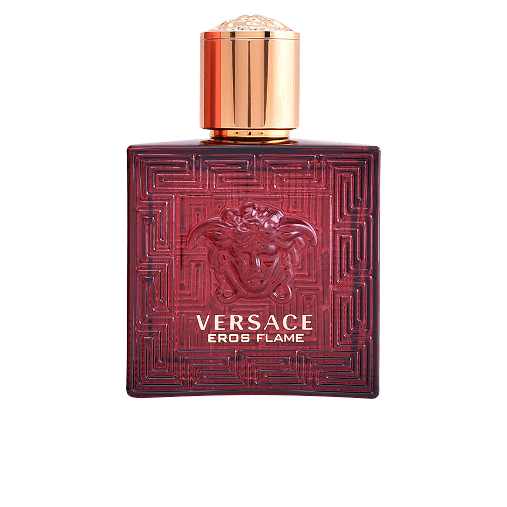 Red 50 ml perfume bottle with gold lettering, woody-spicy fragrance for Man
