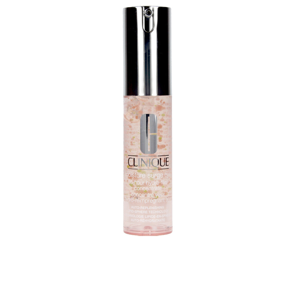 15 ml translucent jar of lightweight gel eye moisturiser with pink and green capsules