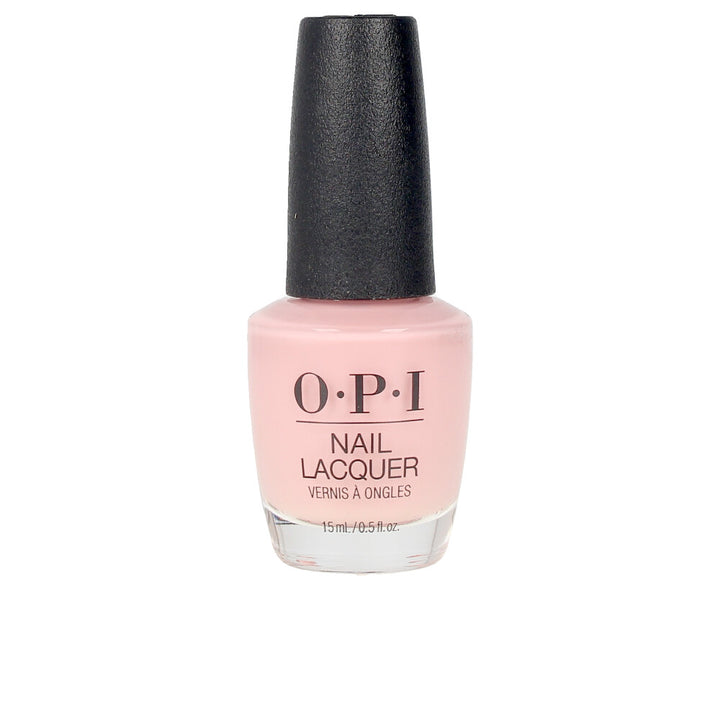 15 ml beige nail lacquer bottle with wide flat brush, glossy cream finish