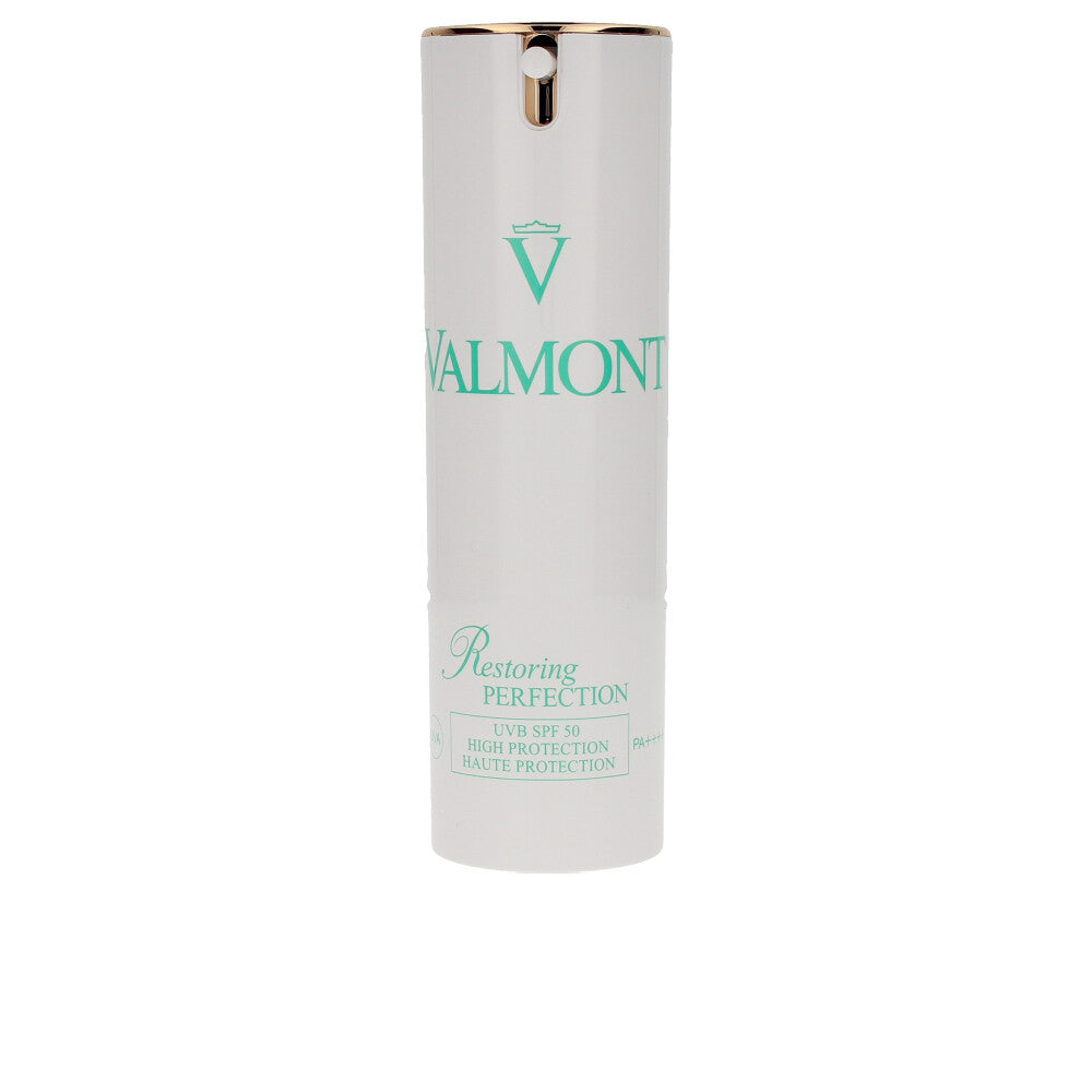 30 ml tube of SPF50 restoring day cream, pale beige jar, sleek packaging