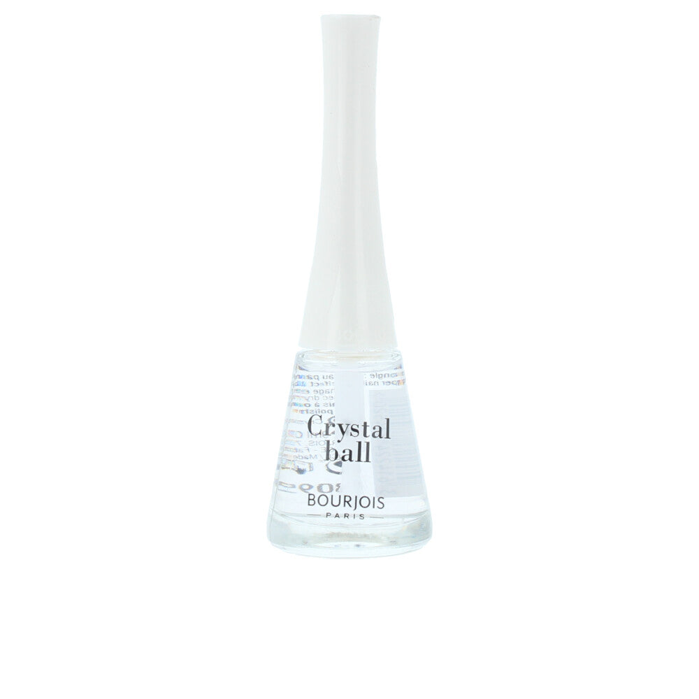 9 ml crystal-finish nail polish bottle with silver shimmer, fan brush applicator
