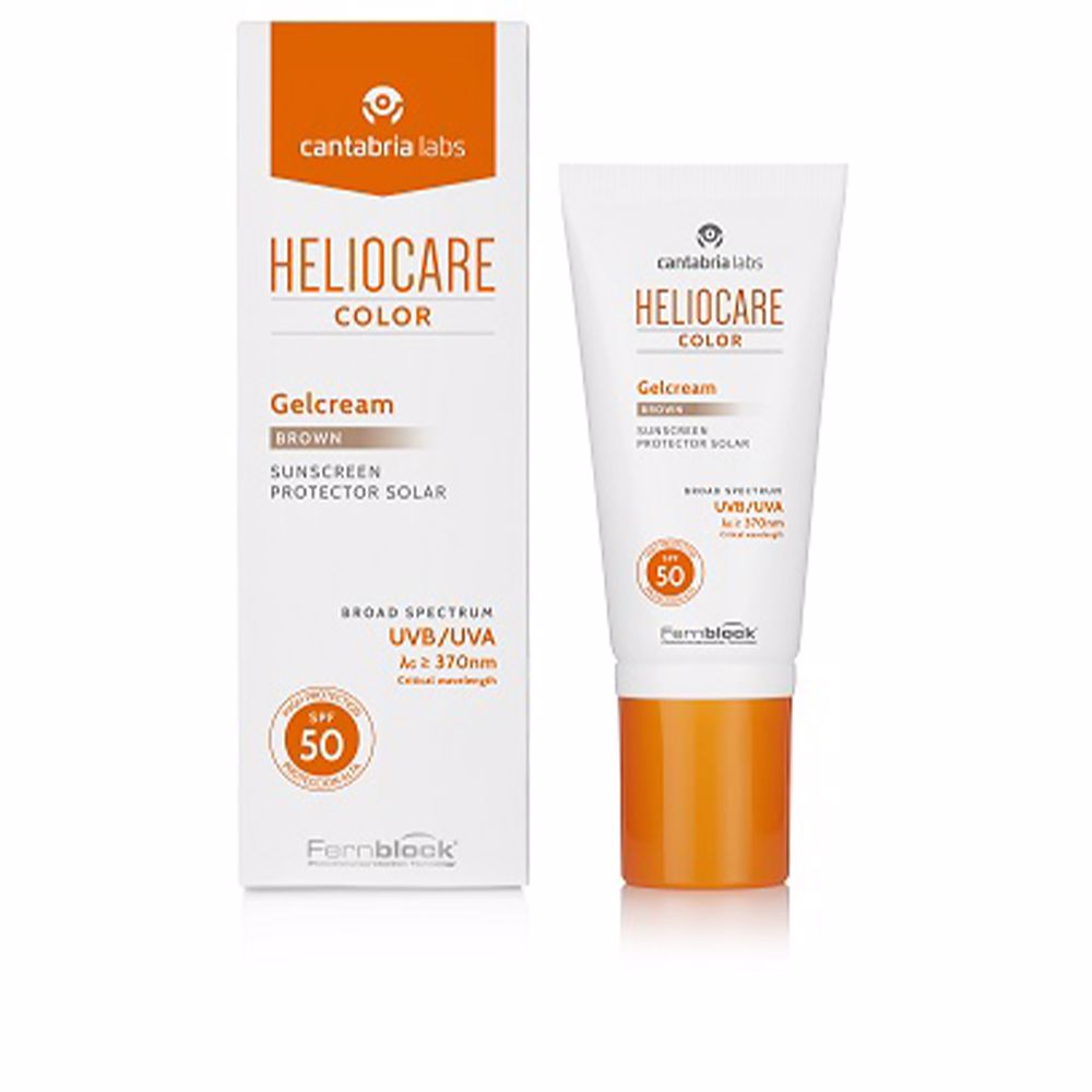50 ml tinted gel‑cream sunscreen in brown shade, lightweight hydrating finish