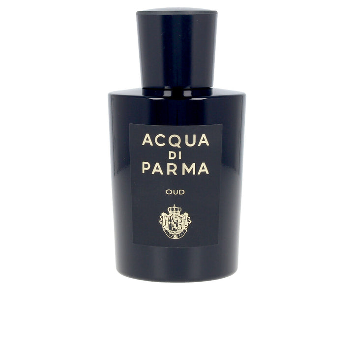 Clear glass perfume bottle with dark amber liquid, 100 ml, unisex oud fragrance