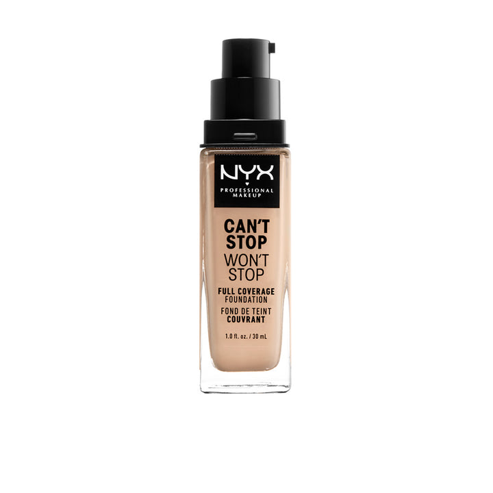 30 ml liquid full-coverage matte foundation in vanilla shade, pump bottle