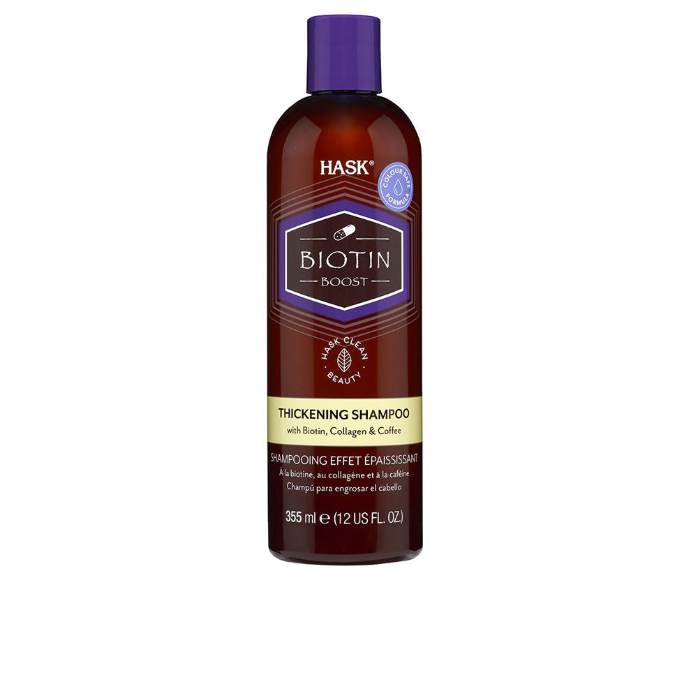 Bottle of thickening shampoo; 355 ml, biotin and coffee-infused formula