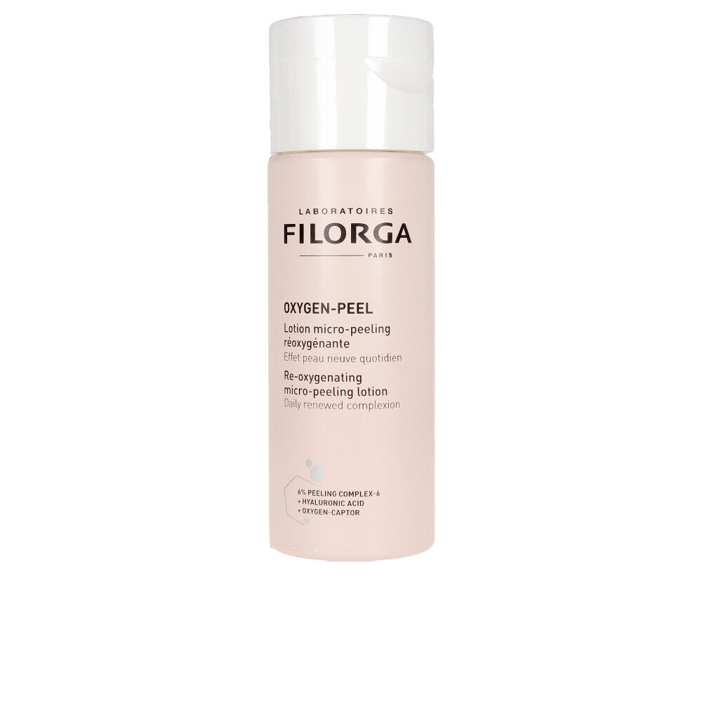 Clear bottle of re‑oxygenating micro‑peel lotion, 150 ml, watery texture