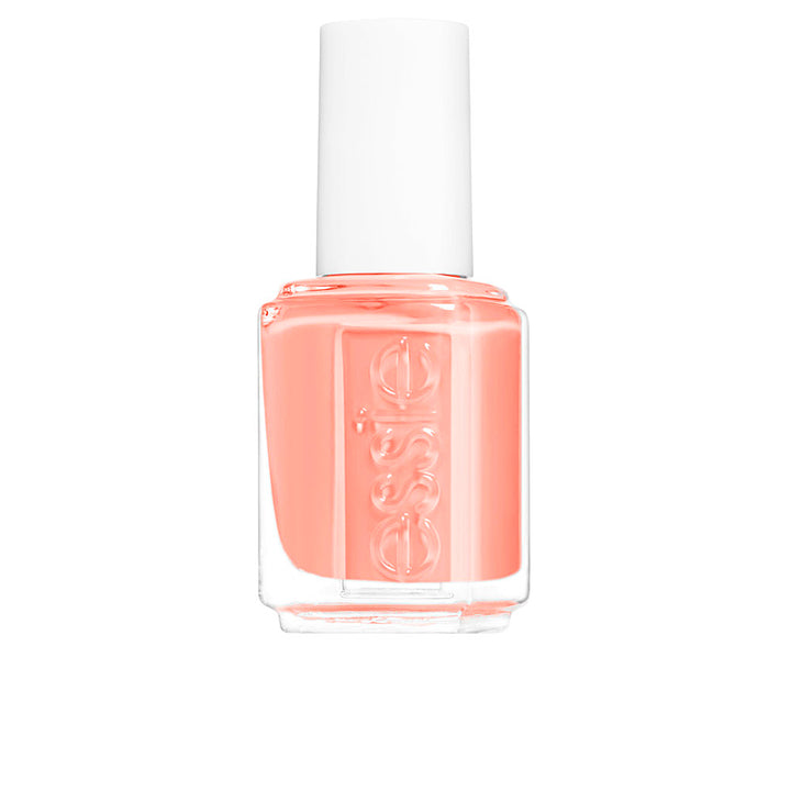 Bottle of warm coral cream nail polish, 13.5 ml, brush shown