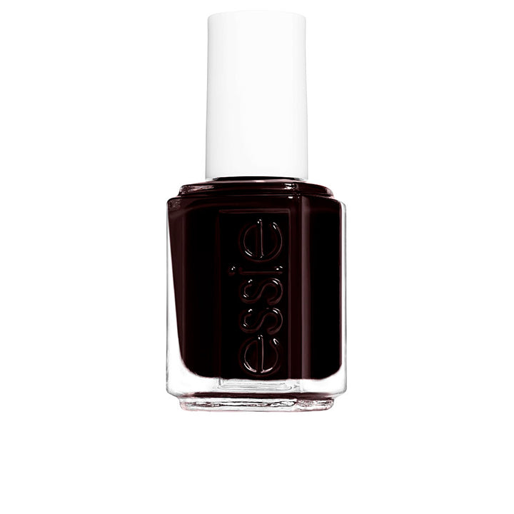 Bottle of deep red cream nail polish, 13.5 ml, wide flat brush shown
