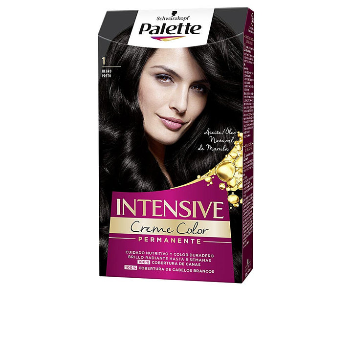 Tube of deep black intensive cream hair colour, oil-enriched formula