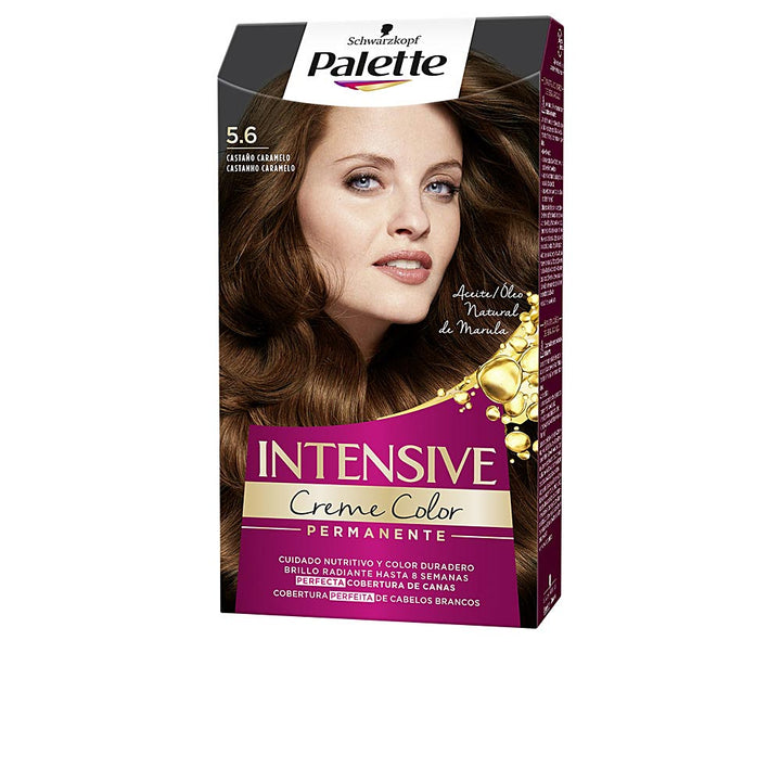 Tube and applicator brush for 5.6 light chestnut caramel permanent hair colour