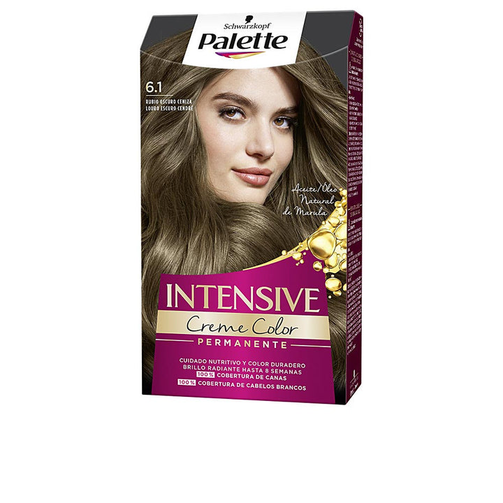 Tube and bowl of dark ash blonde permanent hair colour with marula oil detail