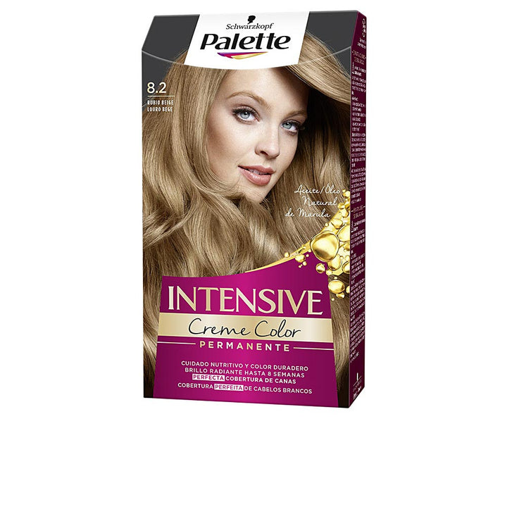 Tube of beige blonde permanent hair colour cream, single-dose packaging