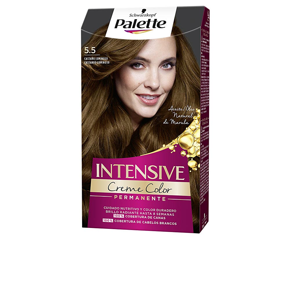 Tube of cream hair colour 5.5 light chestnut, Marula-enriched packaging