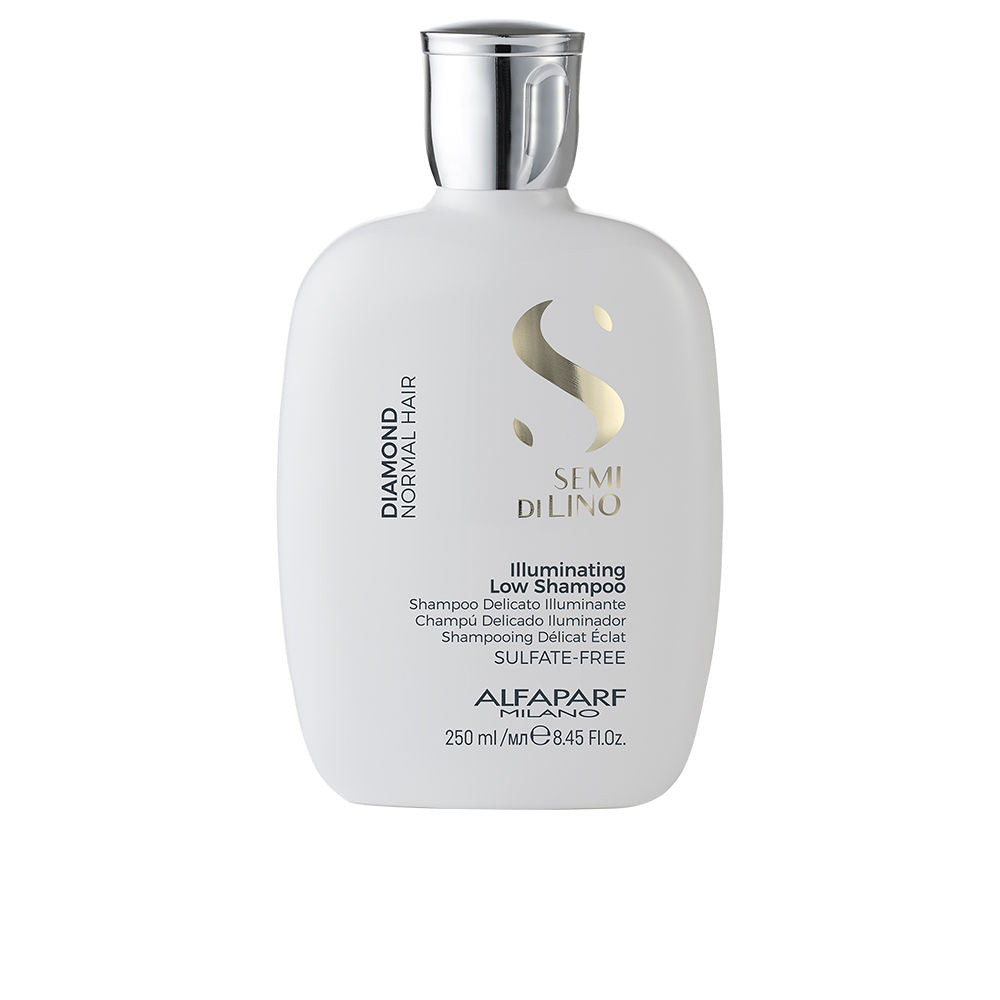 250 ml clear bottle of lightweight illuminating shampoo with argan and linseed