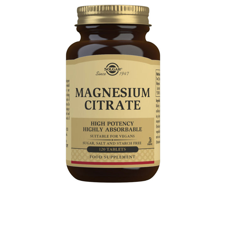 Bottle of 120 magnesium citrate tablets, dietary supplement for Unisex use