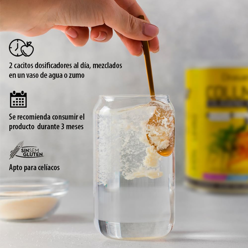 Jar of marine collagen powder, lemon flavour, turmeric and magnesium blend, 300 g