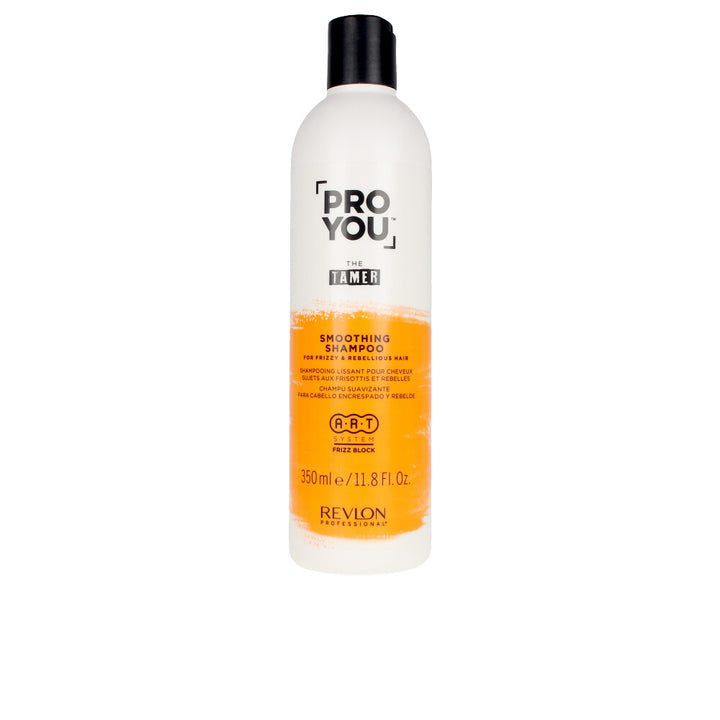350 ml bottle of smoothing shampoo for frizz‑prone hair, white packaging