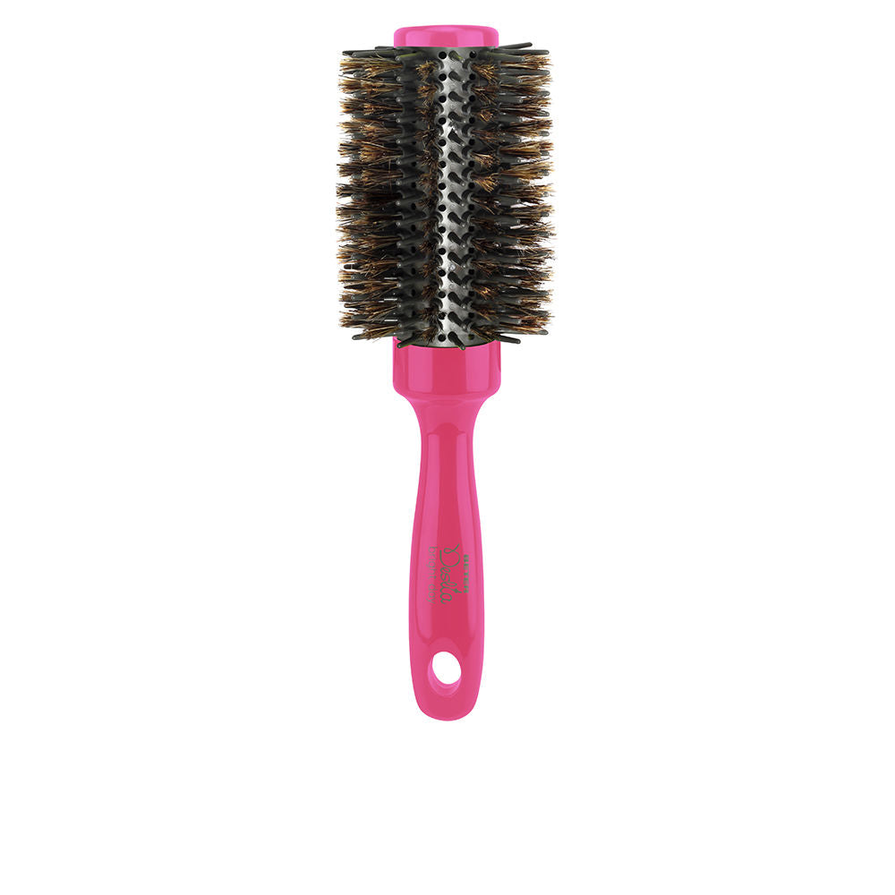 Pink pneumatic paddle hair brush with TPE cushion and mixed boar and nylon bristles