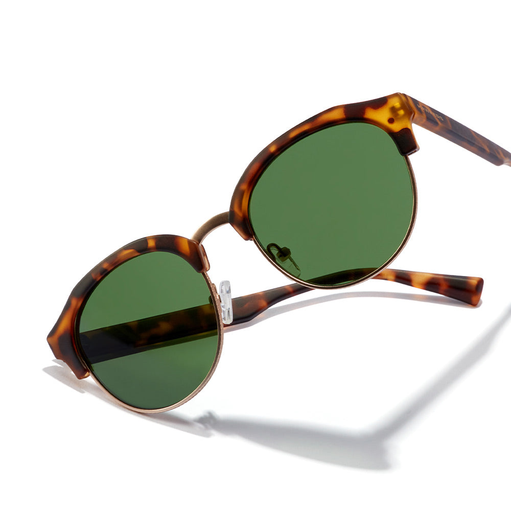 Rounded pantos sunglasses with metal rim, TR18 dark lenses, silicone nose pads, Unisex