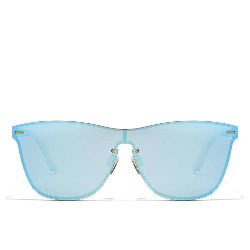 Unisex square stainless steel sunglasses with blue lenses, 50 mm