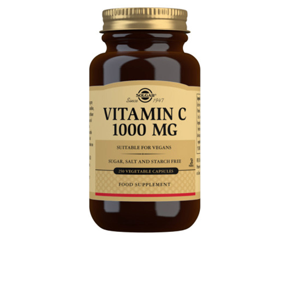 Bottle of 250 vegetable Vitamin C 1000 mg capsules, white label