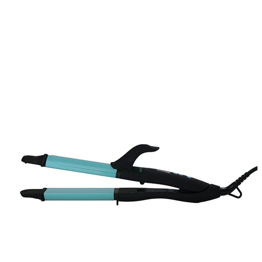 Compact 3‑in‑1 curling wand and flat iron with ceramic plates, European plug