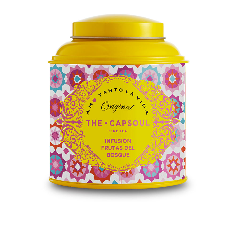 Loose-leaf wild berry tea blend in a bowl with scattered dried fruit, 100 g pouch