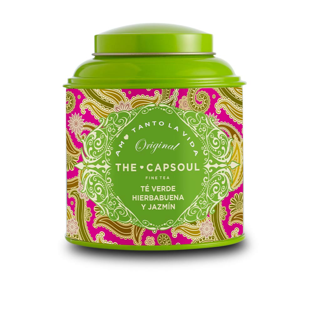 Loose-leaf green tea with mint and jasmine in a 100 g pouch