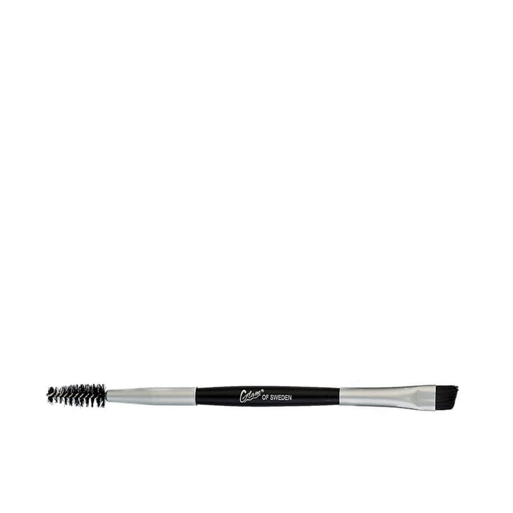 Dual-ended brow brush with angled brush and spoolie, compact black handle