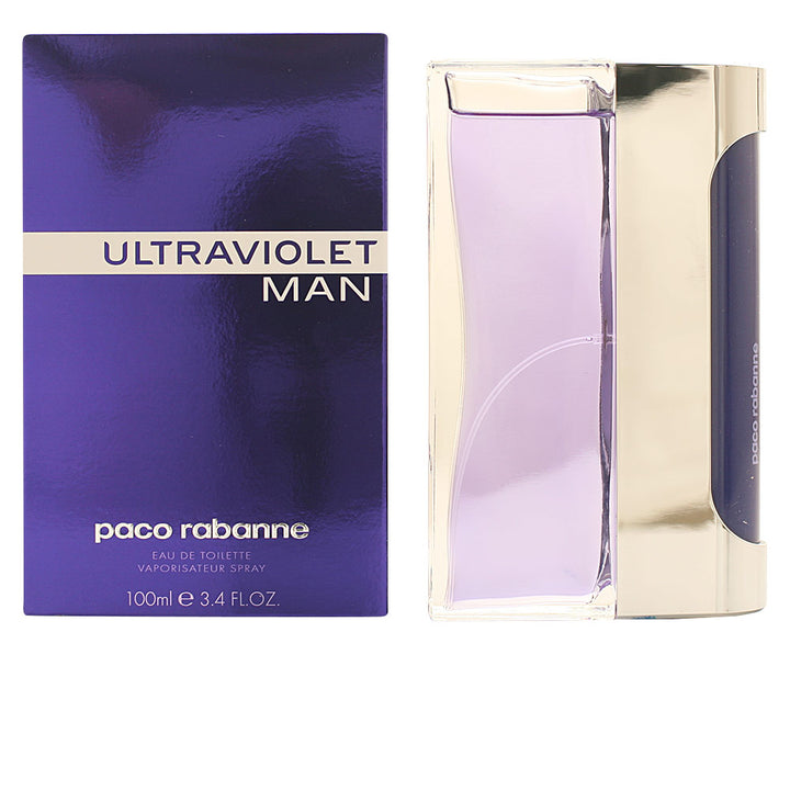 100 ml purple-tinted glass perfume bottle with silicone and metal details, Eau de Toilette for Man