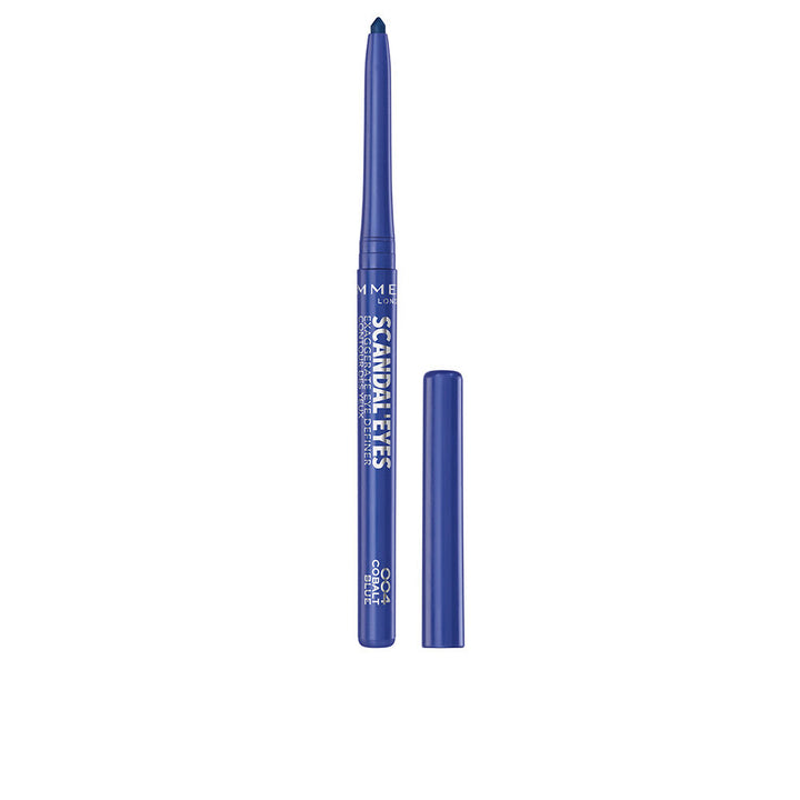 Slim blue retractable eye definer pencil with built-in smudger and sharpener