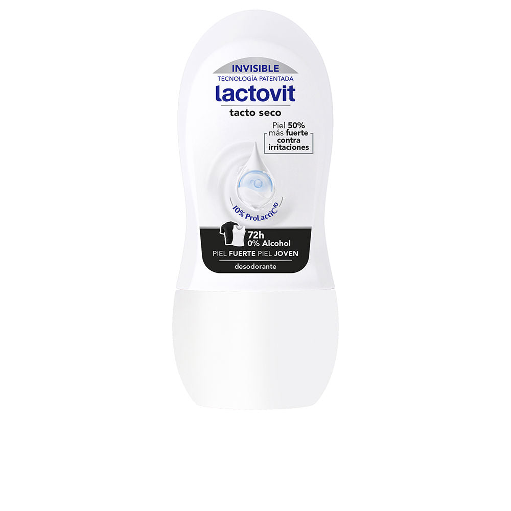 50 ml roll‑on deodorant bottle, white, labelled Invisible Milk Extract