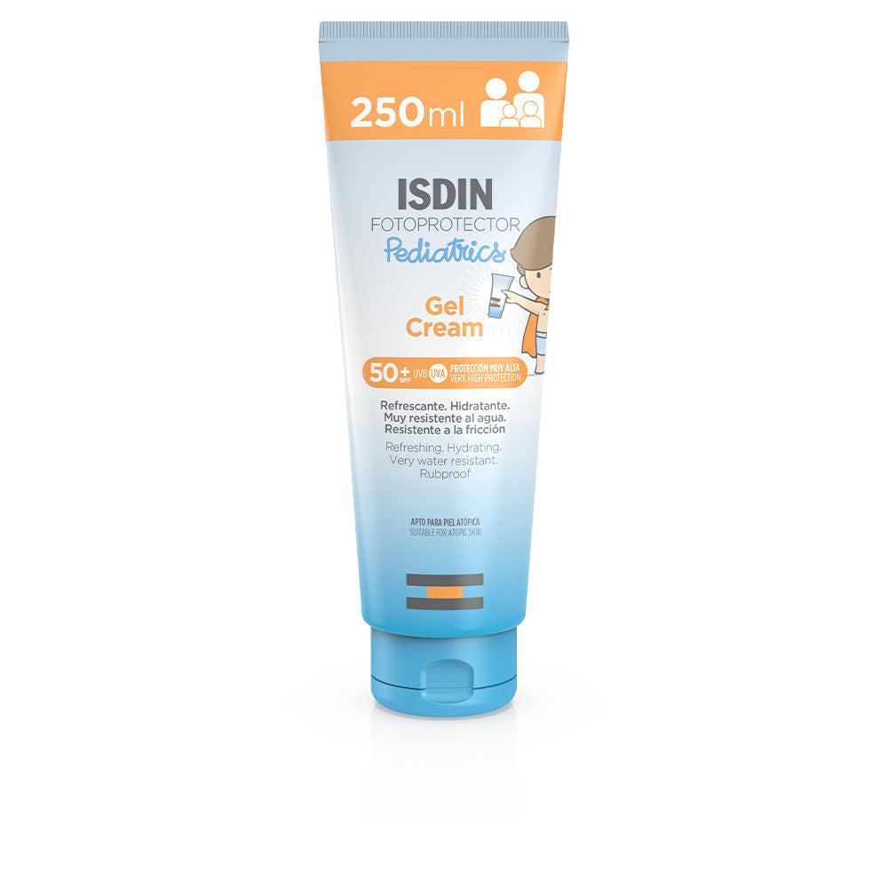 Tube of ISDIN Photoprotector Pediatrics gel-cream SPF 50+ for sensitive baby skin