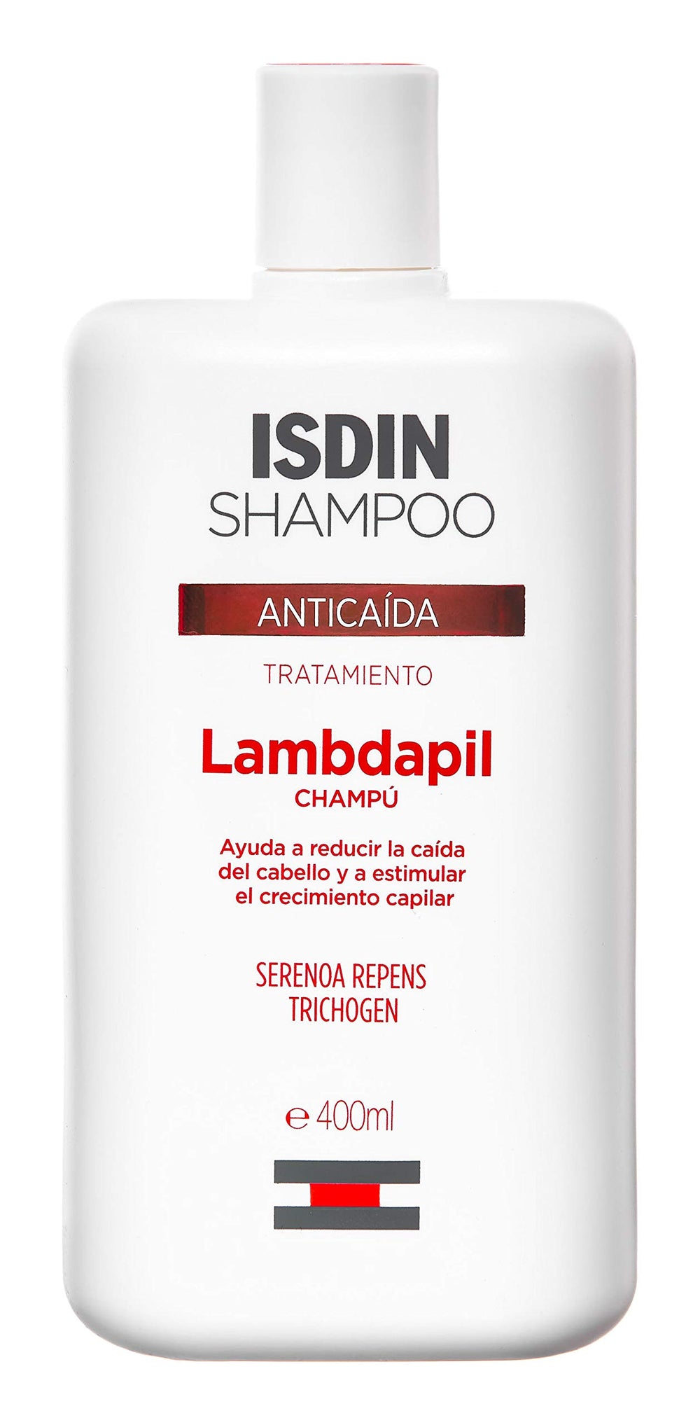 400 ml bottle of anti‑hair‑loss shampoo with Serenoa extract, neutral packaging
