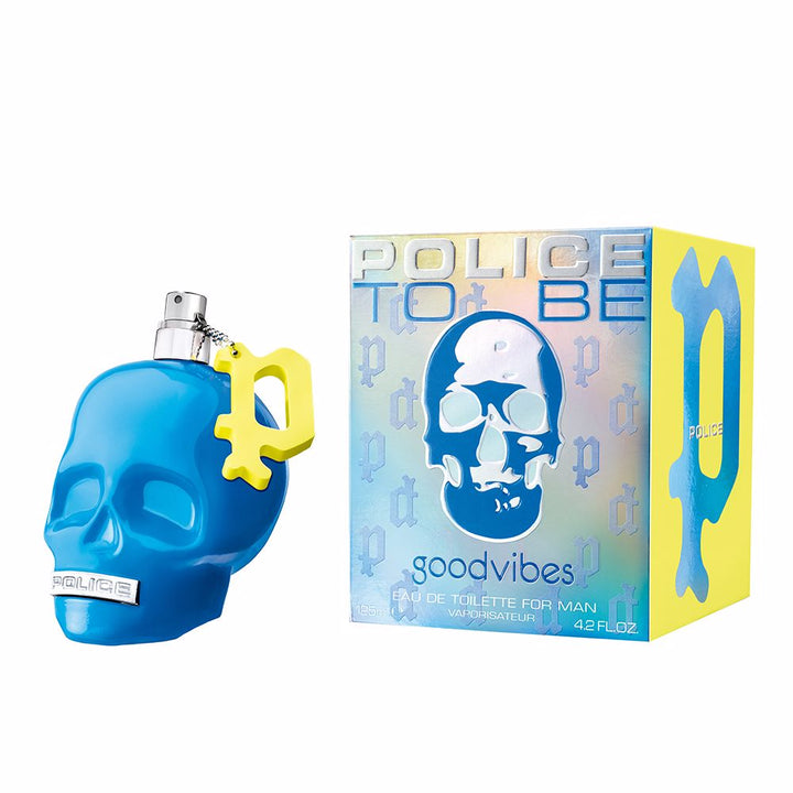 Electric-blue 125 ml Eau de Toilette bottle with P charm, woody-aromatic fragrance