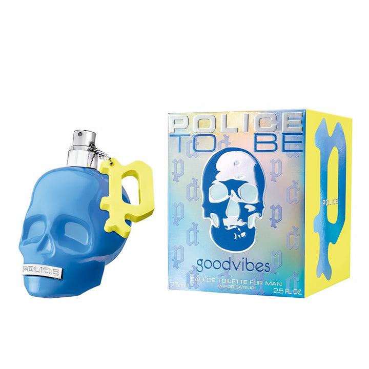 Electric-blue 125 ml Eau de Toilette bottle with P charm, woody-aromatic fragrance