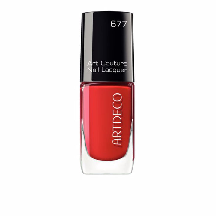 10 ml glass bottle of cream nail lacquer with wide brush, deep rose shade