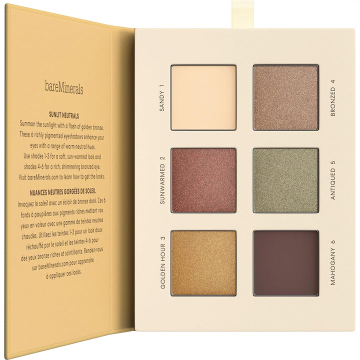 Compact nine-shade eyeshadow palette in warm sunlit tones with mirror