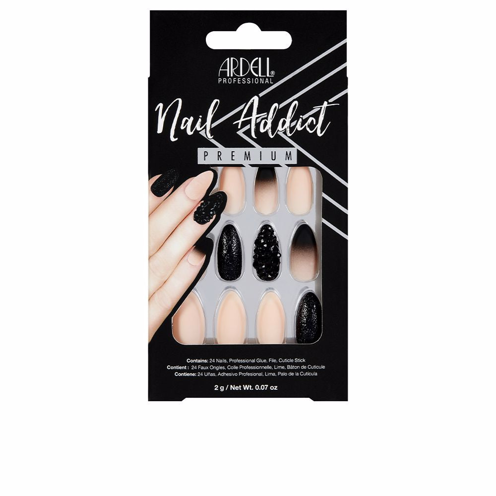 Set of black press-on nails with pink ombré and metallic studs, Unisex