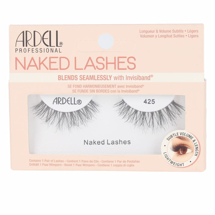 Pair of natural-volume strip false eyelashes on a curved tray, black fibres