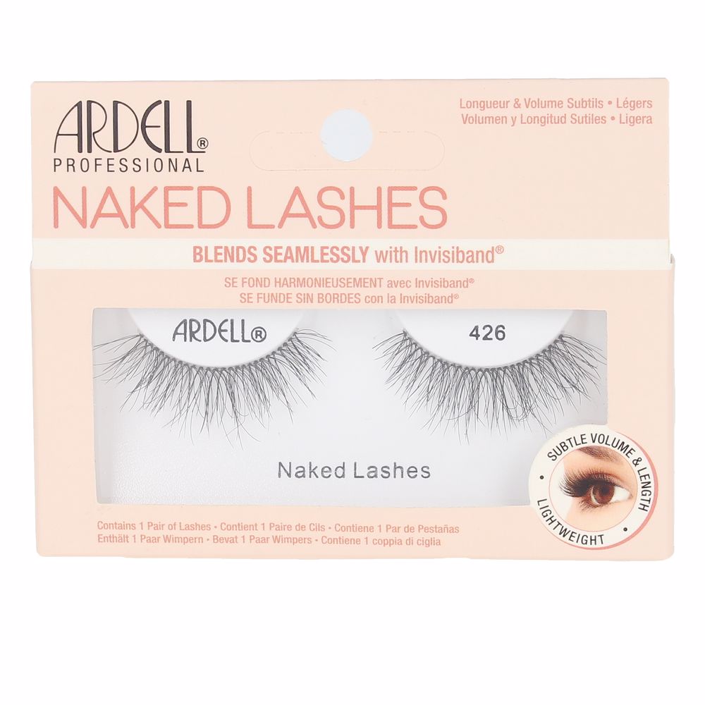 Pair of lightweight faux-mink strip lashes on storage tray, natural volume