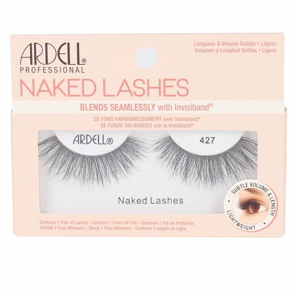 Pair of flared soft-volume false eyelashes on curved white tray