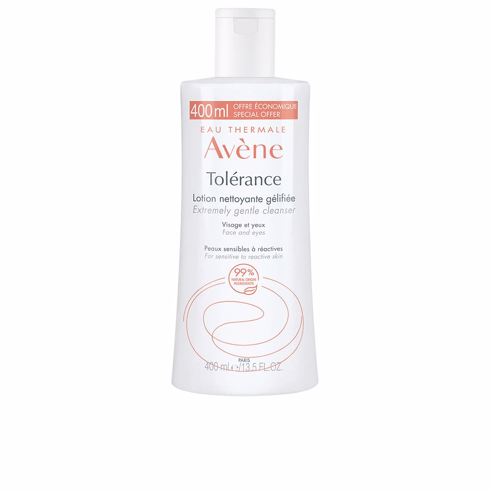 400 ml clear gel-lotion cleanser bottle with Avène thermal water, fragrance-free