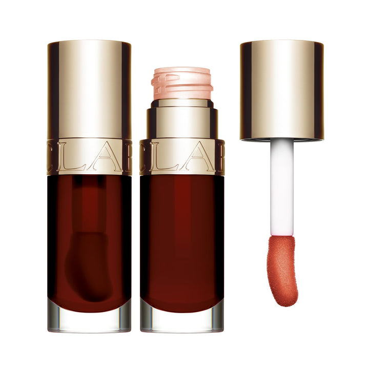 7 ml tinted lip oil in chocolate shade with doe-foot applicator