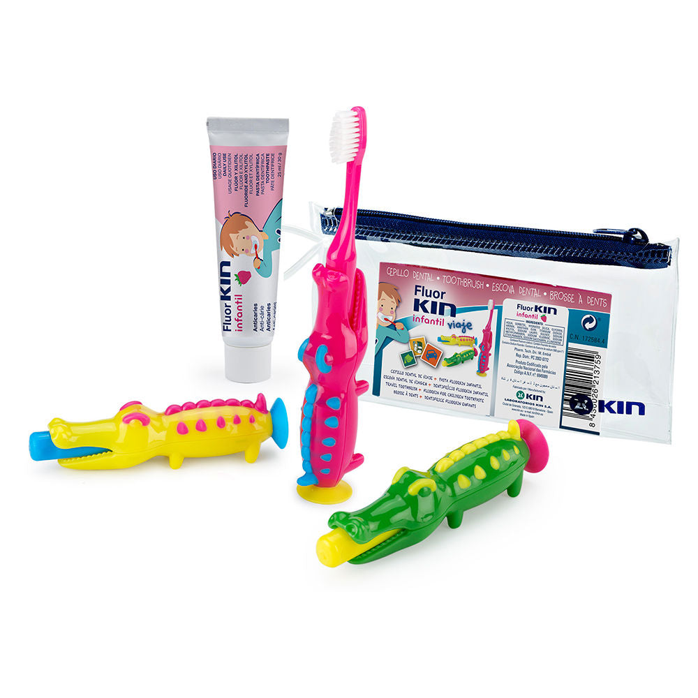 Child-sized crocodile toothbrush, travel pouch and strawberry toothpaste, Unisex