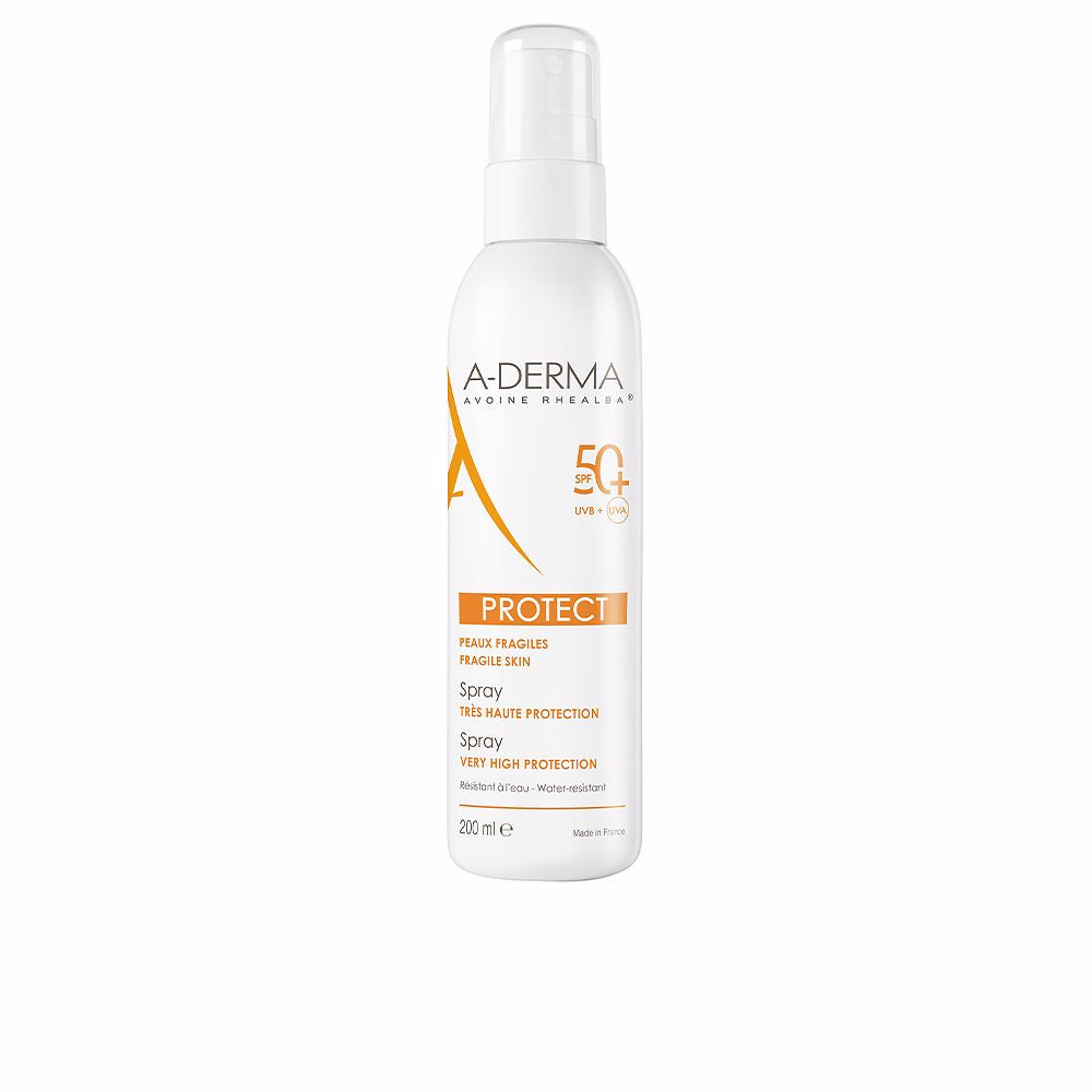 200 ml matte spray bottle of SPF50+ protective sunscreen for face and body