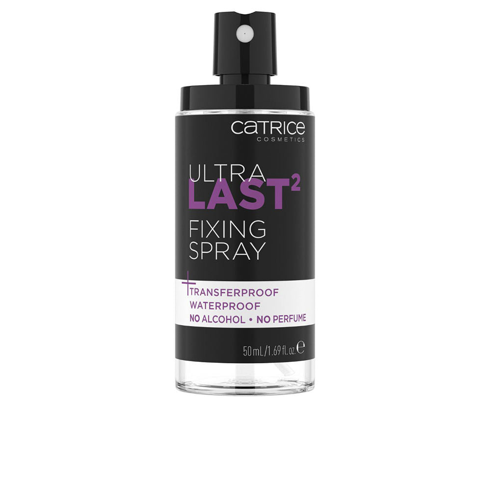 Clear 50 ml fixing spray bottle with fine mist, waterproof makeup finish