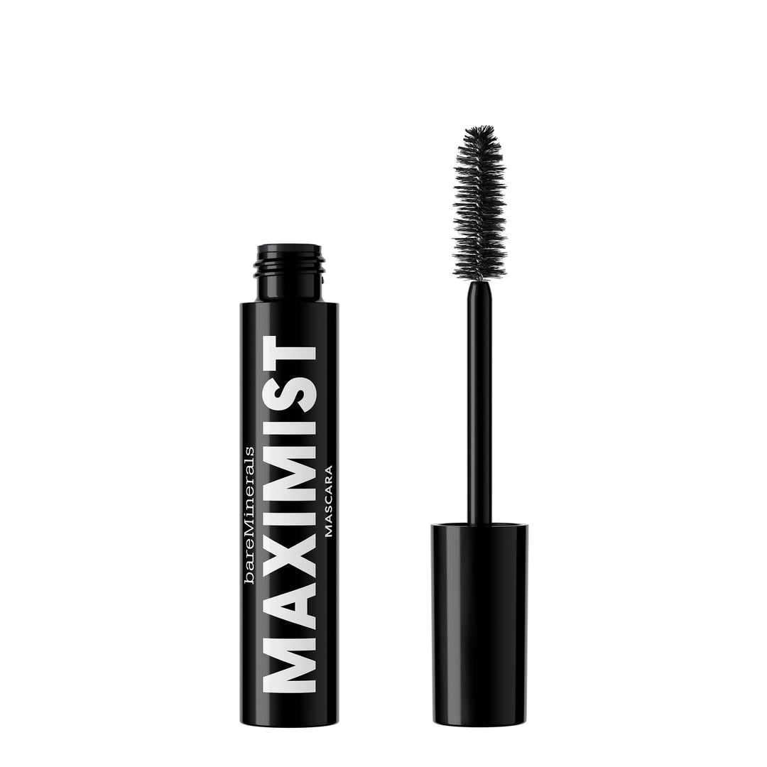 Tube of black volumising mascara with recycled orange‑shell fibre brush, 9 ml