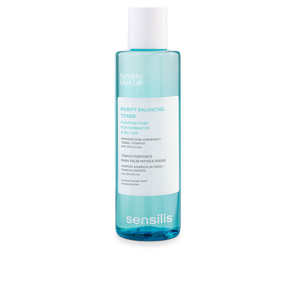 200 ml clear bottle of purifying toner with witch hazel and zinc extract, for oily skin