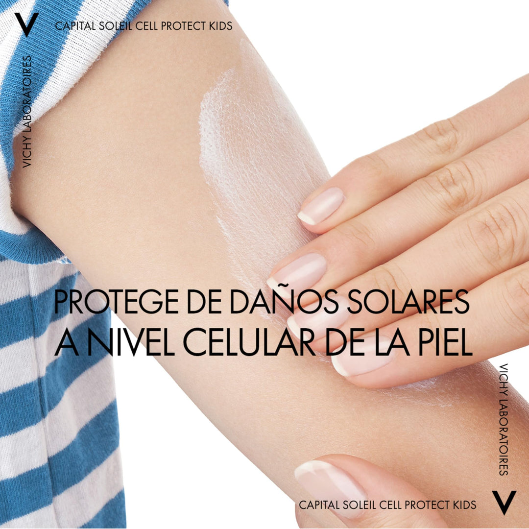 Vichy white and orange SPF50+ spray bottle for children&